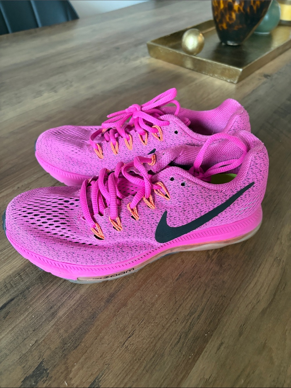 Nike Women's Hot Pink Mesh Running Shoes with Black Swoosh